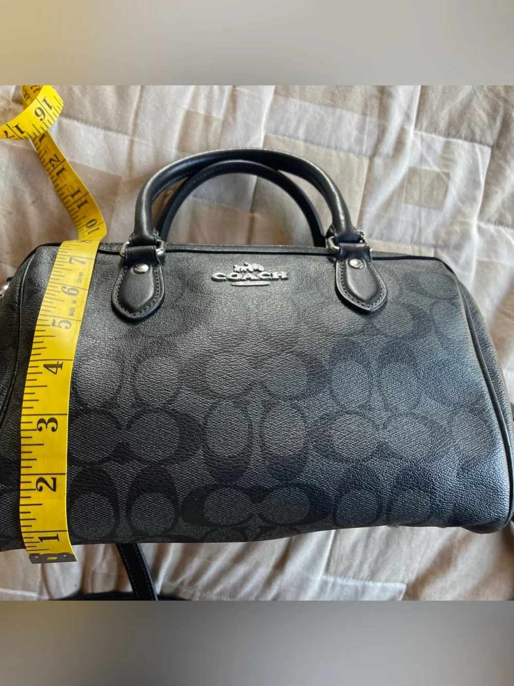 Coach Outlet Rowan Satchel Bag Black/Gray Signature Canvas